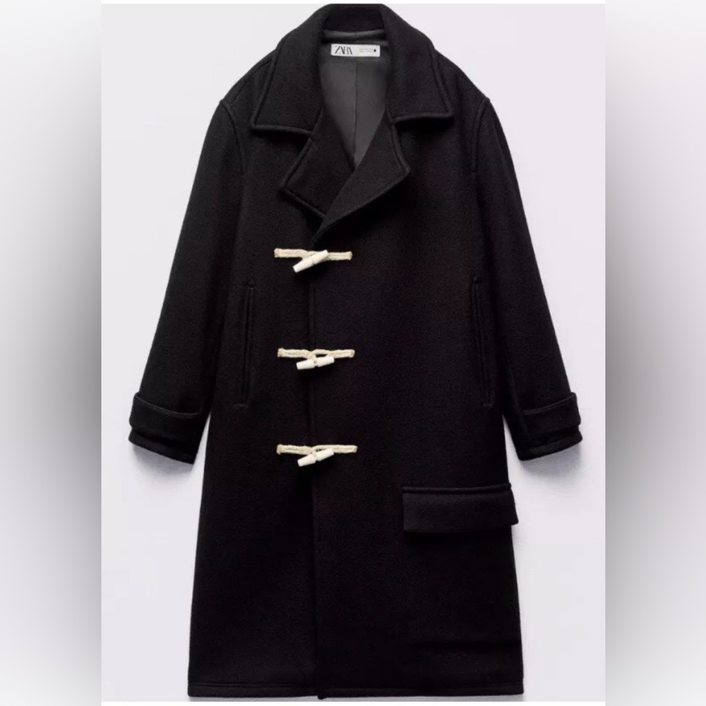 ZARA Black Limited Edition ZW Wool Blend Toggle Coat M NWT